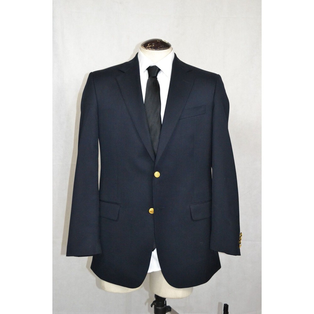 Brooks Brothers 346 Blazer Jacket 100% Wool dark blue Gold Buttons Size 41 Long